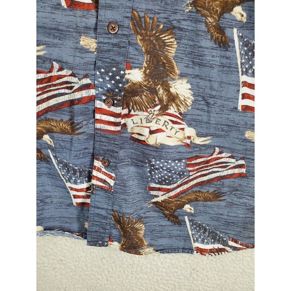 Magellan Outdoors Shirt Mens 2XL Blue Red Patriotic American Flag Bald Eagle SS - Picture 8 of 10